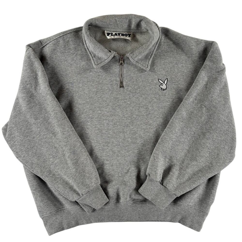 Playboy by PacSun Womens Quarter Zip Sweatshirt Pullover - Heather Gray - Medium